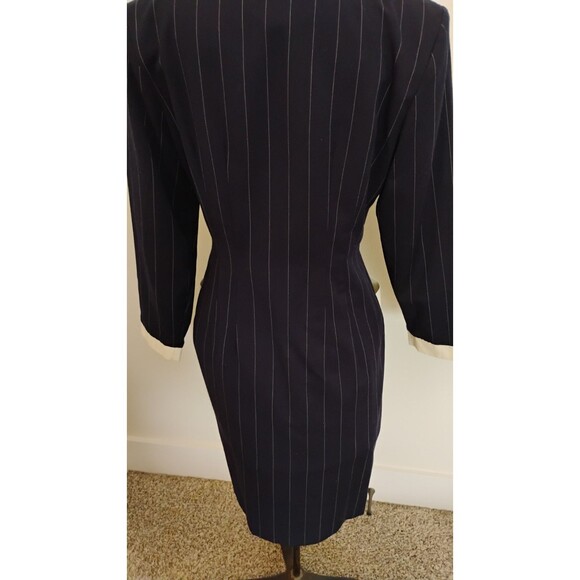 Vtg 80s Jennifer Jeffries Shirt Dress 6 Blue Cream Stripe Gold & Pearl Buttons - Picture 7 of 15